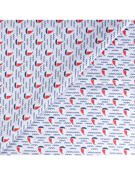 Popeline 100% coton organique – Voiliers rouges et bleus