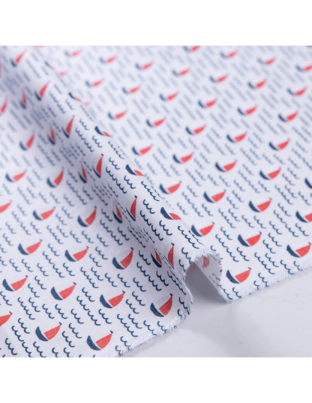 Popeline 100% coton organique – Voiliers rouges et bleus
