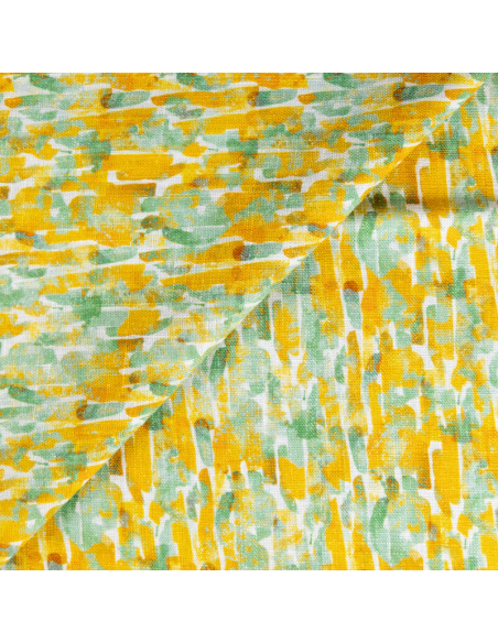 Étoffe de lin & viscose - Abstrait vert & jaune