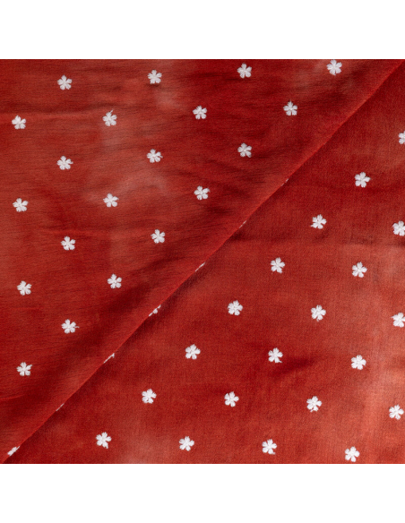 Crêpon 100% viscose – tie and dye terracotta brodée petites fleurs