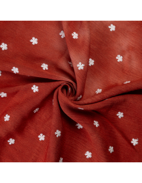 Crêpon 100% viscose – tie and dye terracotta brodée petites fleurs