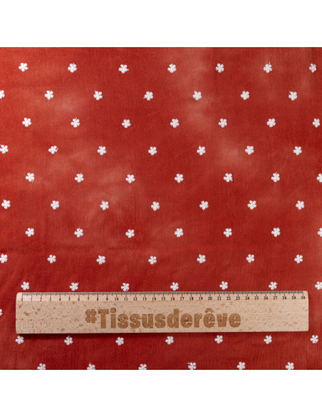Crêpon 100% viscose – tie and dye terracotta brodée petites fleurs