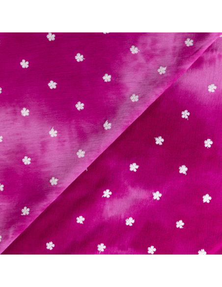 Crêpon 100% viscose – tie and dye violet brodée petites fleurs