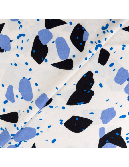 Crêpe 100% viscose – Abstrait bleu fond écru