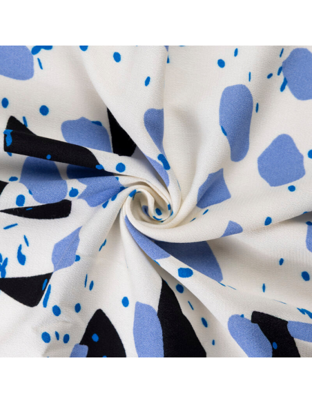 Crêpe 100% viscose – Abstrait bleu fond écru