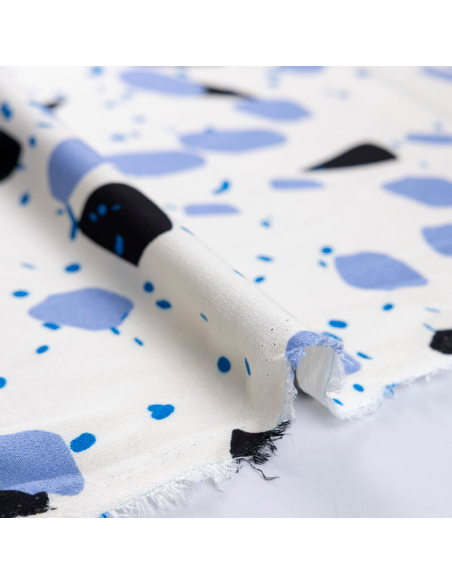 Crêpe 100% viscose – Abstrait bleu fond écru