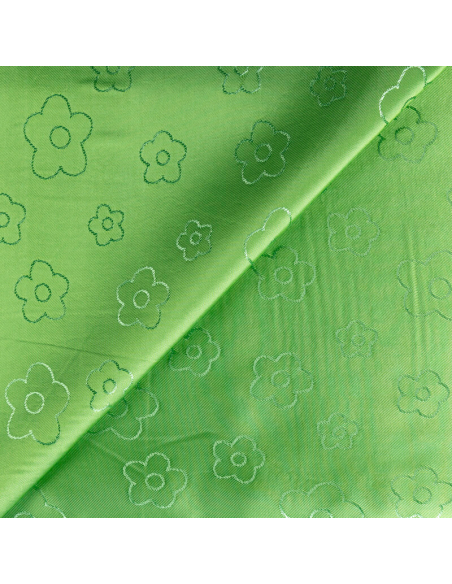 Doublure jacquard acétate & viscose - Fleur verte