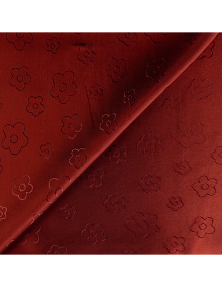 Doublure jacquard acétate & viscose - Fleur acajou