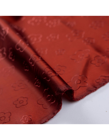 Doublure jacquard acétate & viscose - Fleur acajou