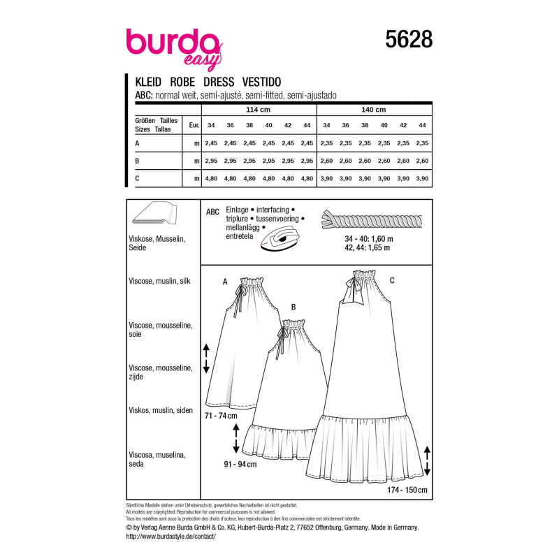 Patron Burda 5628 - Robe élégante à...