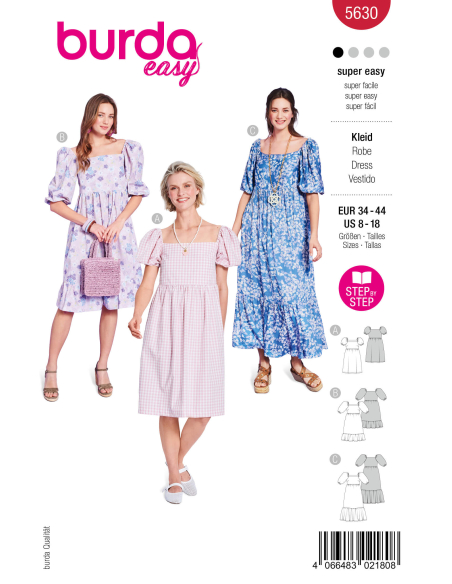 Patron Burda 5630 - Robe femme facile à coudre, coupe moderne et féminine