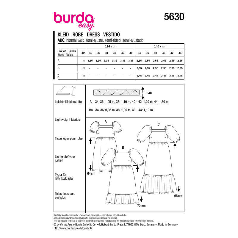 Patron Burda 5630 - Robe femme facile...