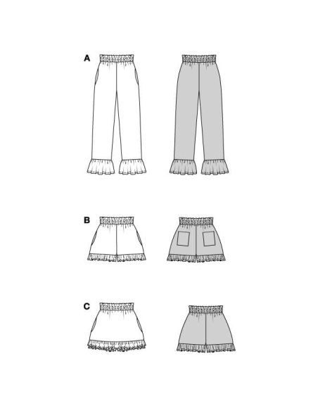 Patron Burda 5631- Pantalon, short et skort femme à volants, taille élastique