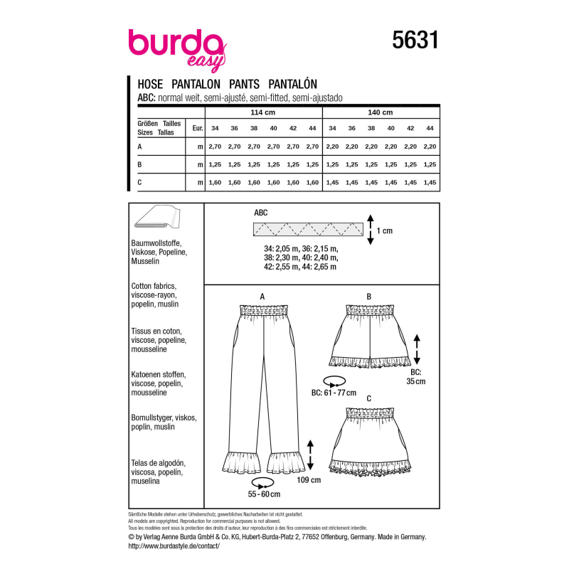 Patron Burda 5631- Pantalon, short et...