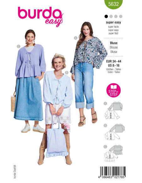 Patron Burda 5632 - Blouse femme facile à coudre, style bohème et manches ballon