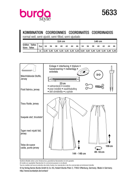 Patron Burda 5633 - Veste et pantalon femme décontractés, ensemble confortable à coudre
