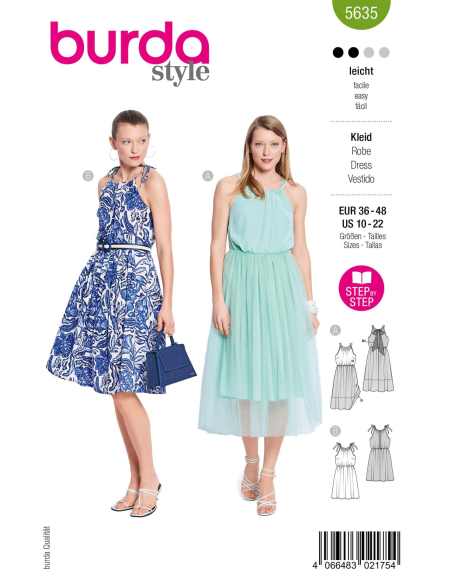 Patron Burda 5635 - Robe femme estivale à bretelles avec nœuds réglables