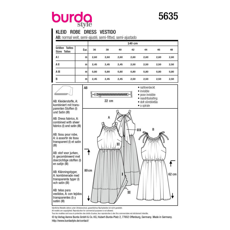 Patron Burda 5635 - Robe femme...