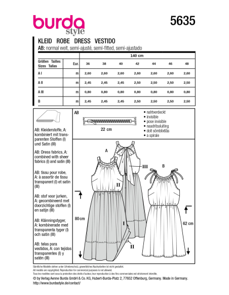 Patron Burda 5635 - Robe femme estivale à bretelles avec nœuds réglables
