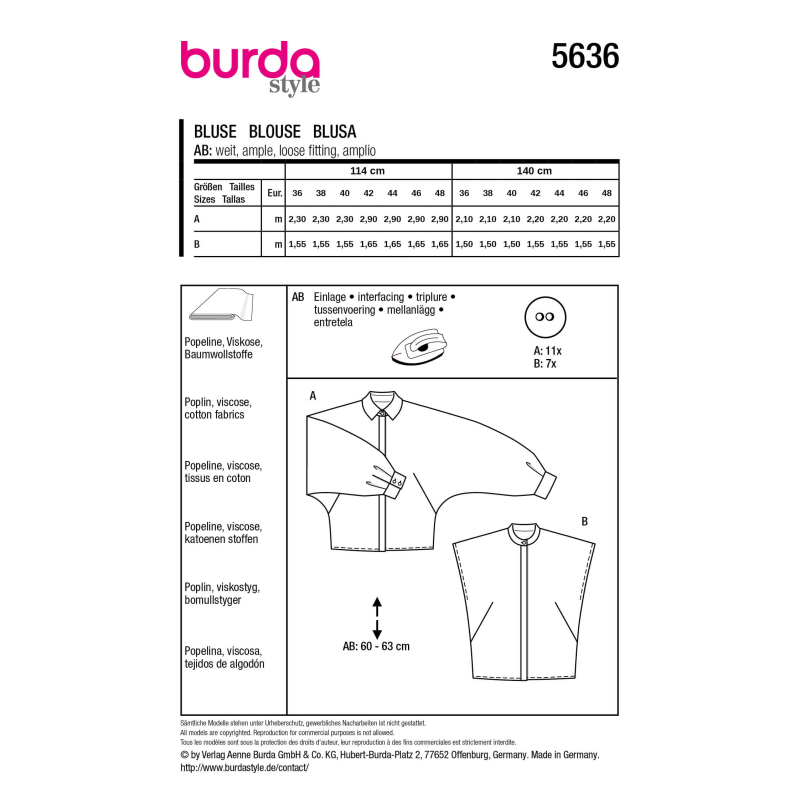 Patron Burda 5636 - Blouse femme...