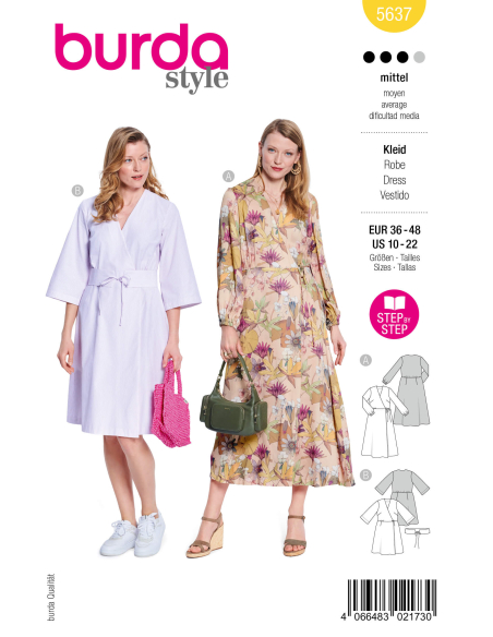 Patron Burda 5637 - Robe femme élégante à variations d’encolures et de manches