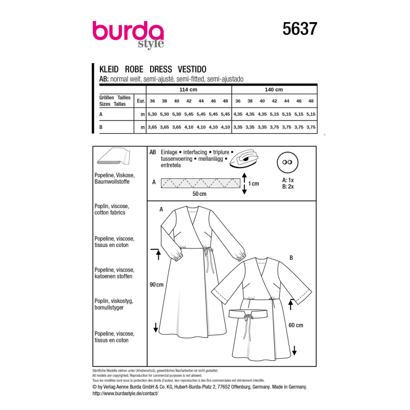Patron Burda 5637 - Robe femme...