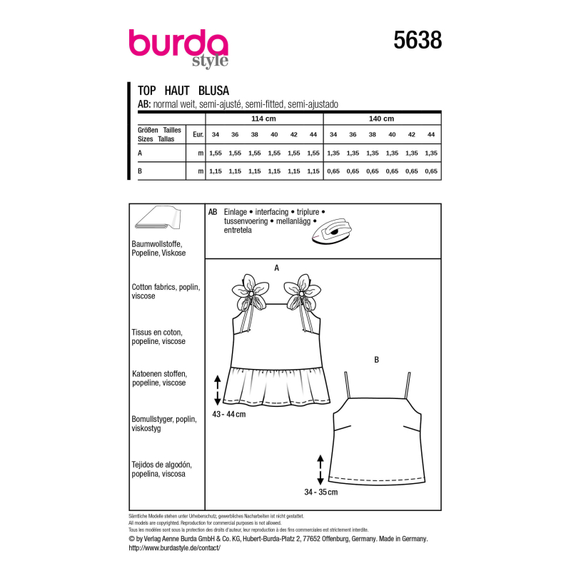 Patron Burda 5638 - Top femme à...