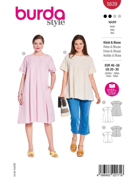Patron Burda 5639 - Robe ample et blouse femme élégante