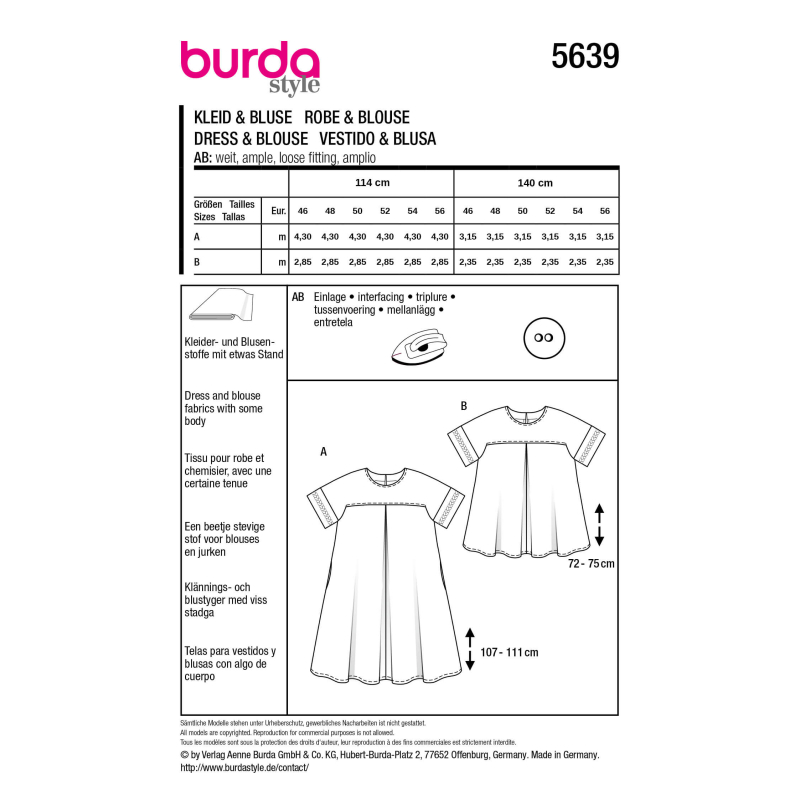 Patron Burda 5639 - Robe ample et...