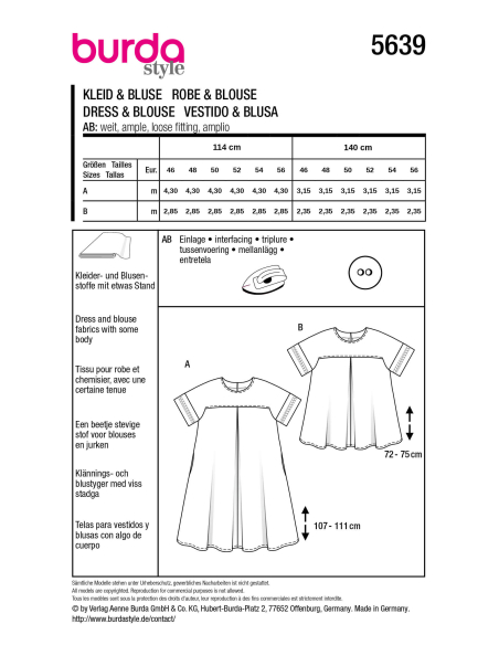 Patron Burda 5639 - Robe ample et blouse femme élégante
