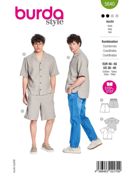 Patron Burda 5640 - Chemise et short homme décontracté été