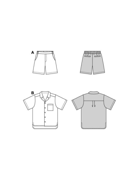 Patron Burda 5640 - Chemise et short homme décontracté été