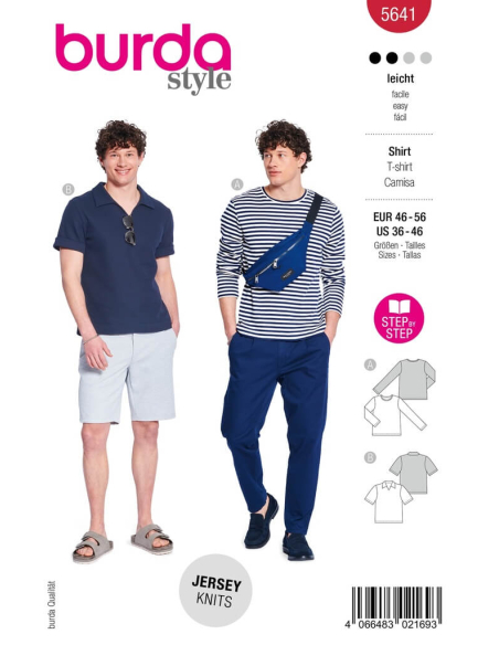 Patron Burda 5641 - T-shirt homme col rond ou col polo