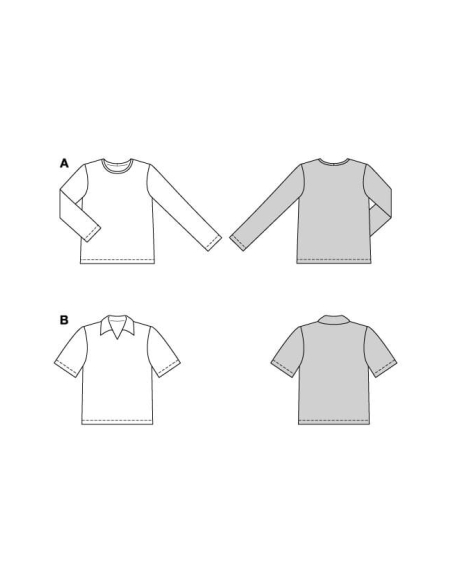 Patron Burda 5641 - T-shirt homme col rond ou col polo