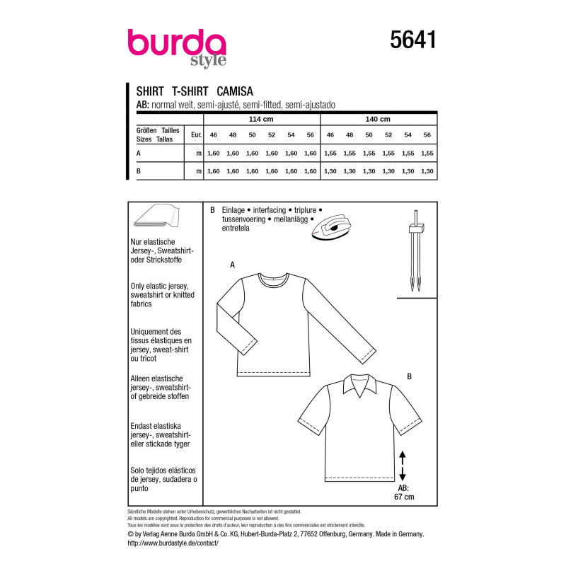 Patron Burda 5641 - T-shirt homme col...