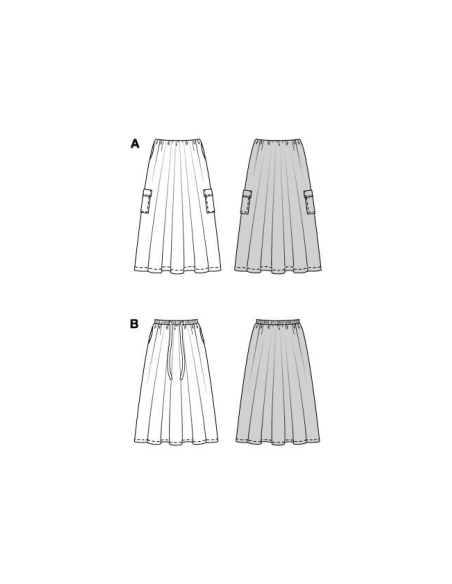 Patron Burda 5643 - Jupe femme estivale à plis ou taille coulissée
