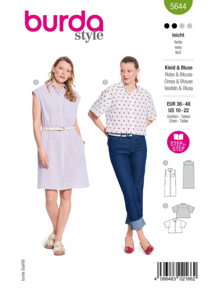 Patron Burda 5644 -Robe sans manches et blouse femme moderne