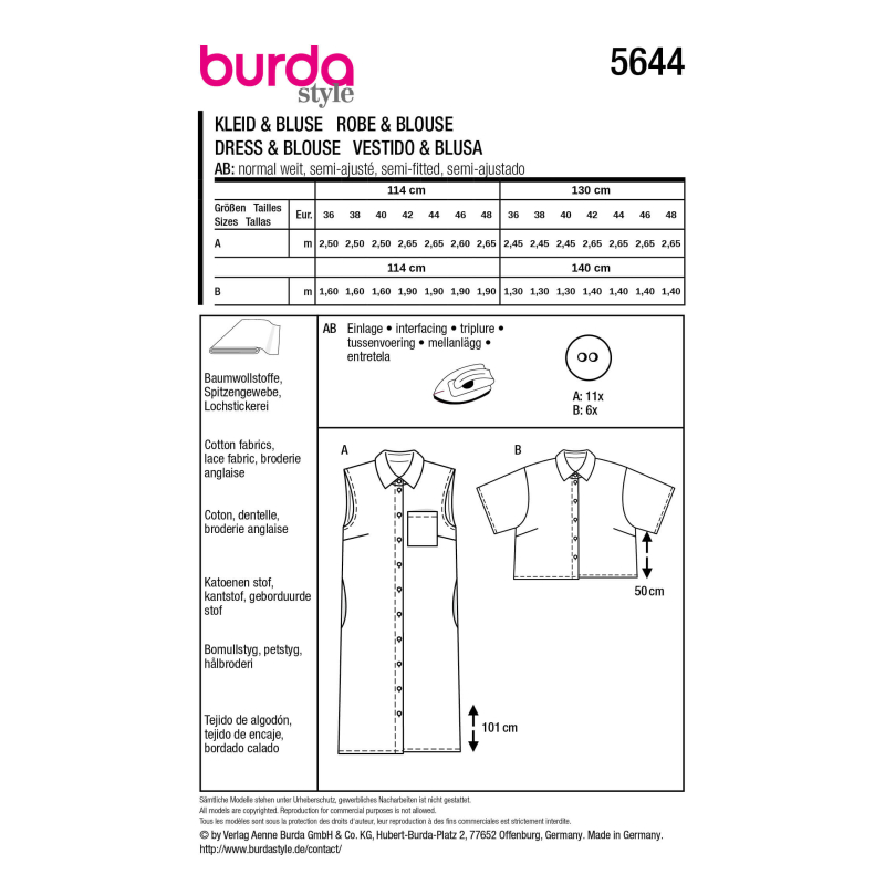 Patron Burda 5644 -Robe sans manches...