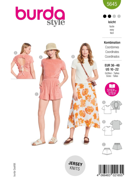 Patron Burda 5645 - Ensemble top et short femme été confortable