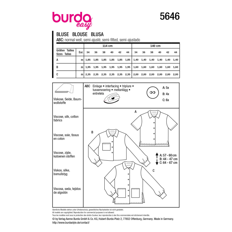 Patron Burda 5646 - Chemisier femme...