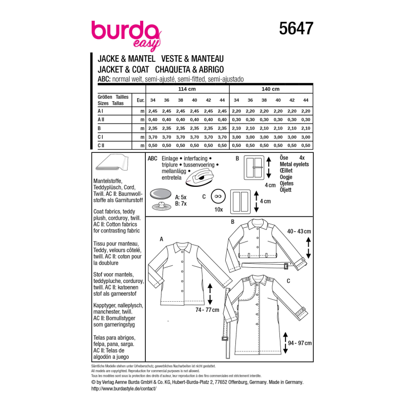 Patron Burda 5647 - Veste et manteau...