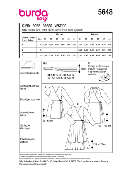 Patron Burda 5648 - Robe portefeuille femme, 3 longueurs élégantes