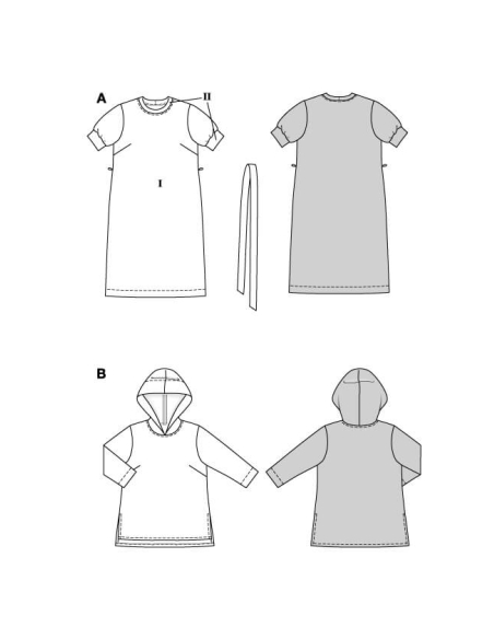 Patron Burda 5651 - Robe t-shirt et sweat à capuche femme
