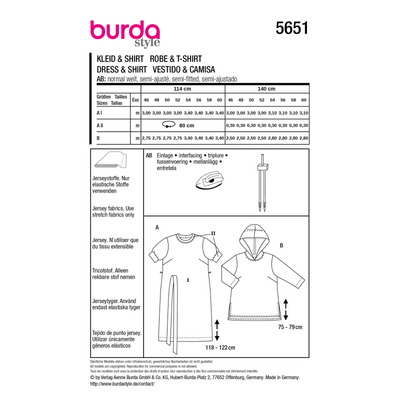 Patron Burda 5651 - Robe t-shirt et...