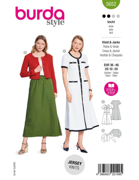 Patron Burda 5652 - Robe et cardigan femme en maille élégante