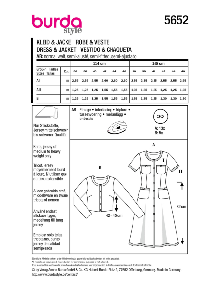 Patron Burda 5652 - Robe et cardigan femme en maille élégante