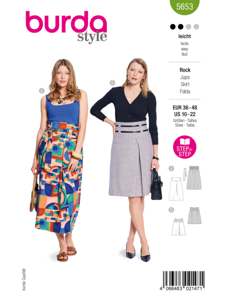 Patron Burda 5653 - Jupe femme taille haute à plis élégants
