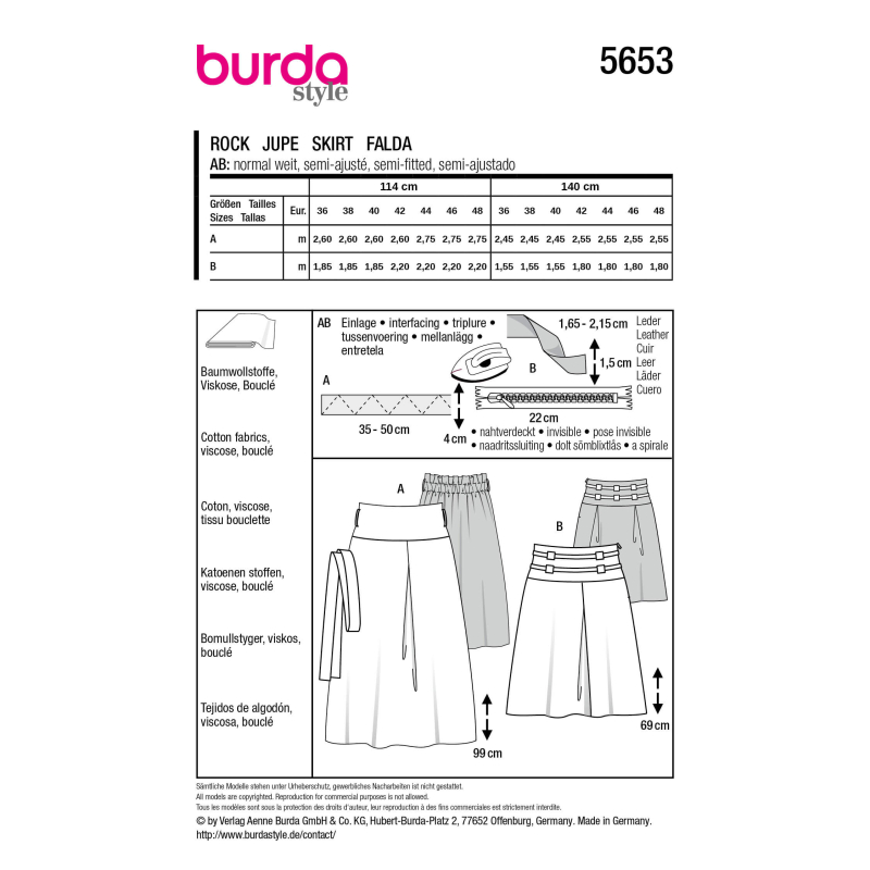 Patron Burda 5653 - Jupe femme taille...