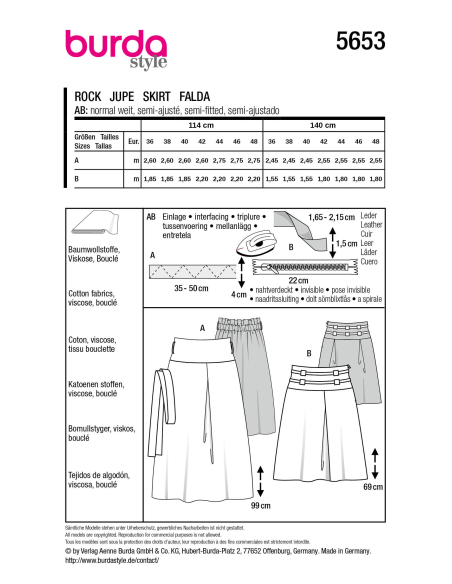 Patron Burda 5653 - Jupe femme taille haute à plis élégants