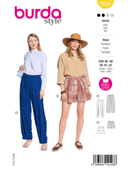 Patron Burda 5654 - Pantalon et short femme à plis élégants